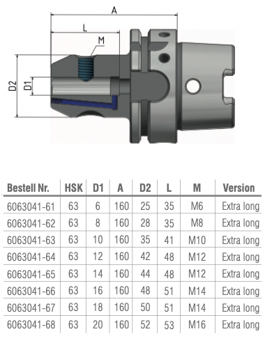 Schüssler HSK-A63  Ø20 L=160 (Extra Lang) Weldonopname Cool Tool