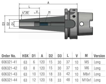 Schüssler HSK-A63 Ø10 - 4,5° - L=120 (Lang) Slanke Krimpopname