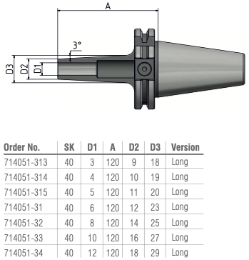 Schüssler SK40 Krimpopname Ø6 - 3° - L=120