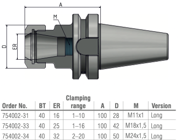Schüssler BT40 Spantangopname ER32 L=100