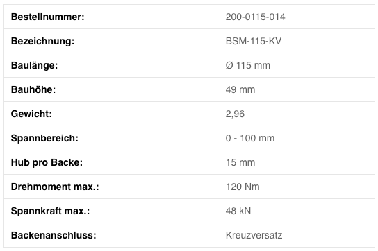 BEST Mechanische Centrumspanner BSM-115-KV open uitv.
