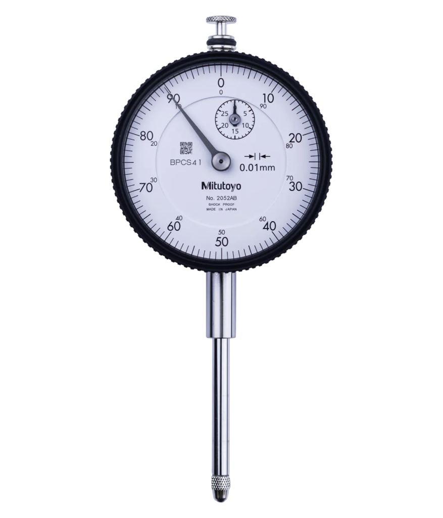 Mitutoyo 2052AB-19 Dial Gauge, Flat Back, ISO Type Jeweled Bearing, Shockproof, 30mm, 0,01mm